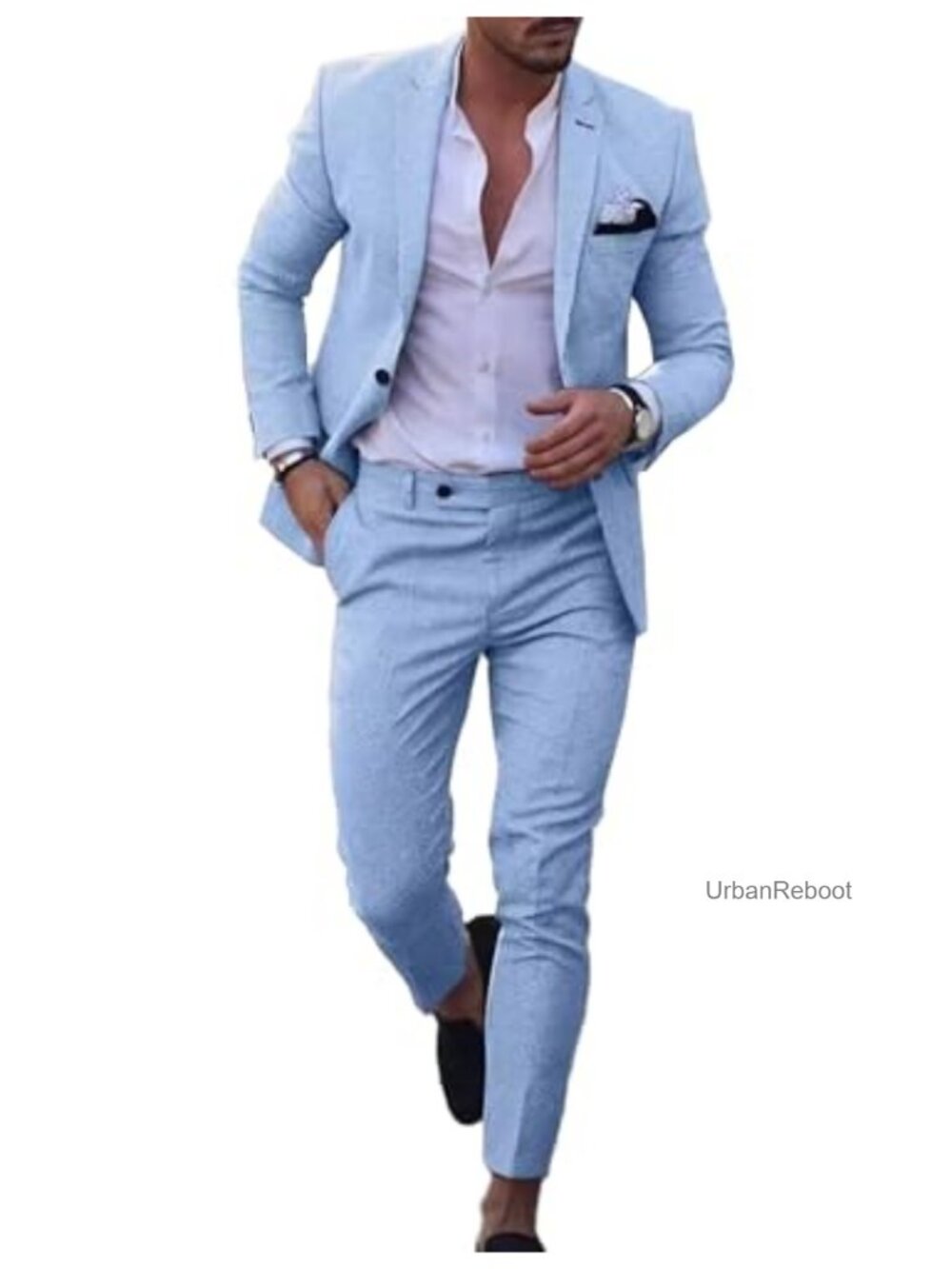 Men's 2 Piece Linen Suit Set Summer Beach Wedding Prom Classic Fit